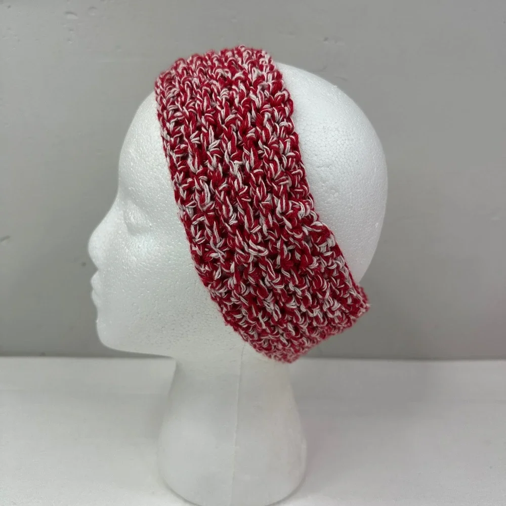 Created By Cyd Red White Marled Crochet Cotton Handmade Headband Ear Warmer NEW